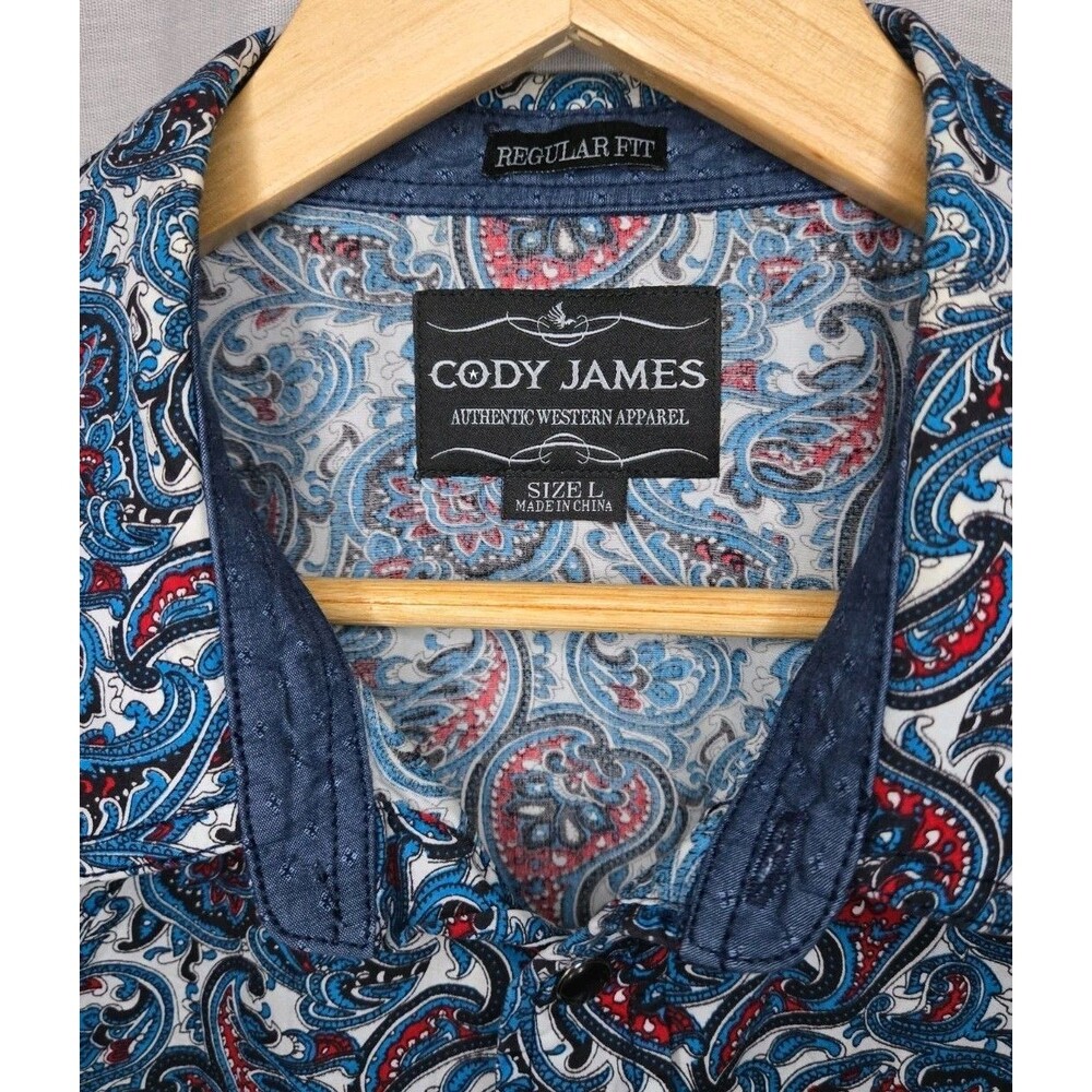Cody James Pearl Snap Shirt Patriot Paisley Floral Western Regular Fit Teen Lg - Picture 7 of 8